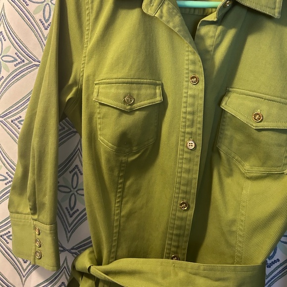 Charter Club EUC Belted Olive Green Blouse/Light Blazer w/ Gold Button Details - Picture 4 of 12